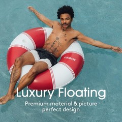 Giant Pool Float Adult 48 Inch Inflatable Lounger Heavy Duty Cup Holder Vintage