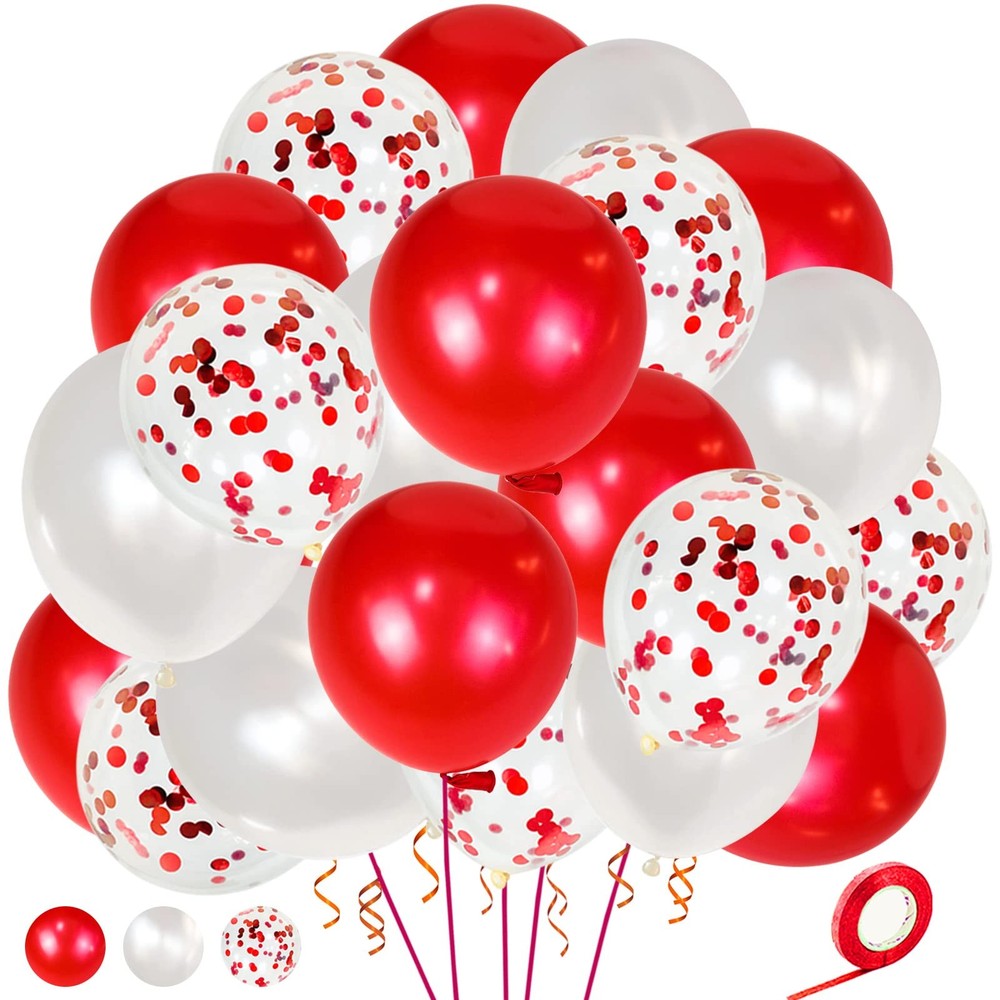 Red Confetti Balloons, 50Pcs 12 Inch Latex, Bridal Shower Party