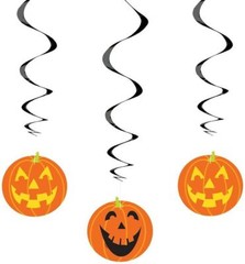 Halloween Jack O’Lantern Pumpkin 26″ Hanging Swirl Cutouts 3 Pc
