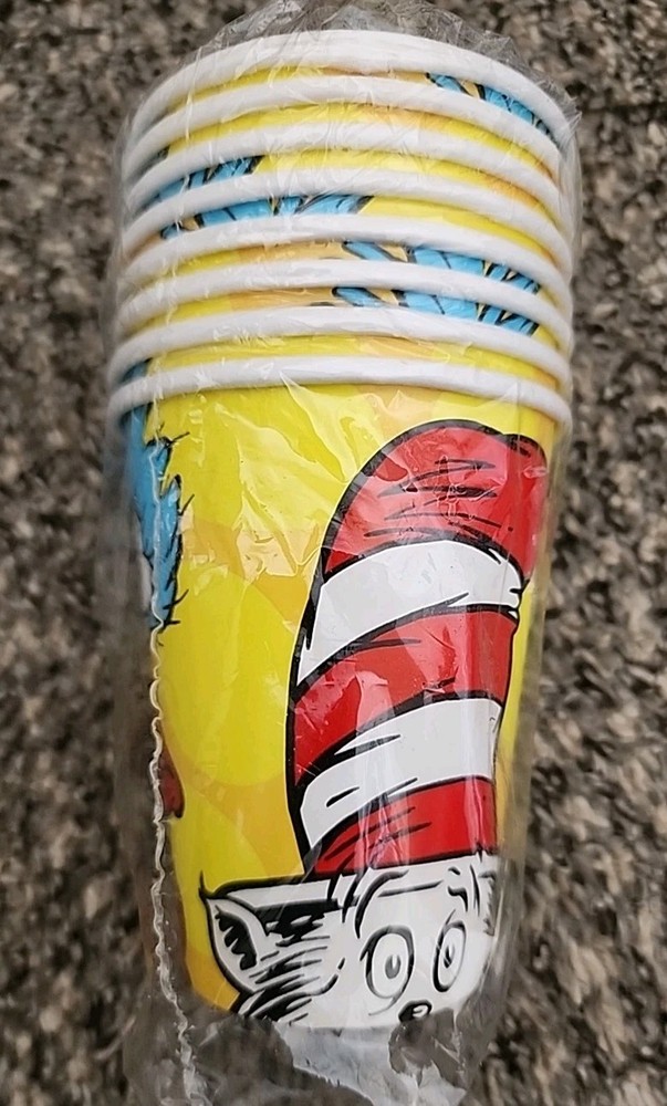 DR SEUSS Paper Party Cups 8 PC Birthday Kids 9 Oz Cat In Hat Thing 1 2