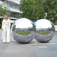 AplusChoice 2PCS 59″ Big Shiny Inflatable Mirror Ball Reusable Hanging Silver