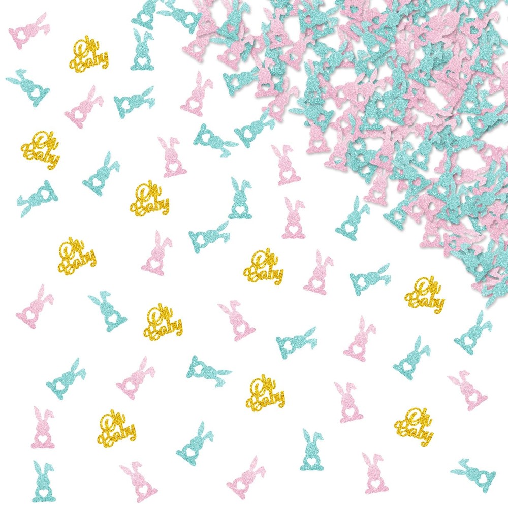 130 PCS Easter Bunny Confetti Gender Reveal Table Scatter Glitter Blue Pink