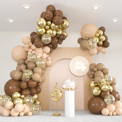 136Pcs Brown Balloon Arch Kit, 18 12 10 5 Inch Dark Brown Nude Gold Confetti Bal