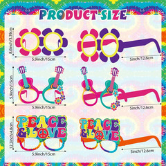 36 Pcs 60s Party Decorations 60’s Photo Booth Prop 60 Hippie Themed Eyeglasse…