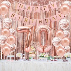 Complete Rose Gold 70th Birthday Party Set: Crown, Sash & Cake Topper Included