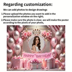 1pc Romantic Background Crown Personalized Birthday Custom Poster Banner Decor♪