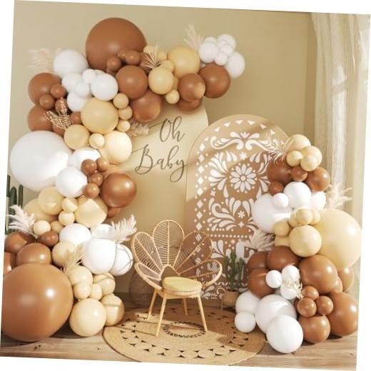 White Balloon Garland Arch Kit,145pcs Mexican Neutral Nude White Brown
