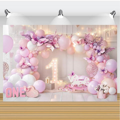 Pink Flower 1st Birthday One Backdrop Photo Background Party Banner Studio Decor