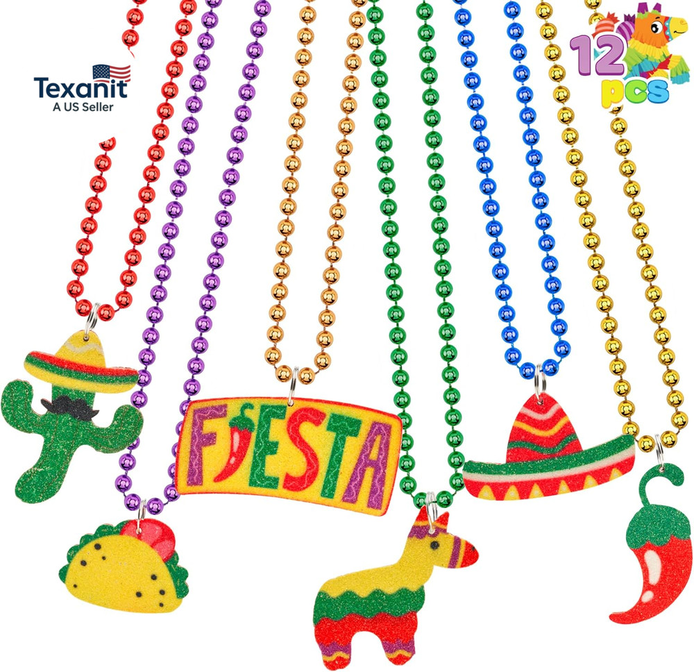 12 PCS Cinco De Mayo Fiesta Necklaces Bead- Mexican Birthday Party Favors Suppli