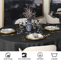 Teruntrue 4 Packs Round Tablecloths 108 Inches Black Polyester Fabric Circula…