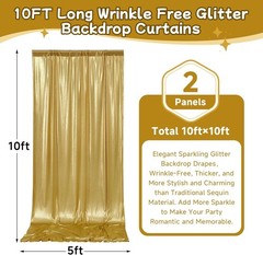 10ftx10ft Thick Gold Glitter Backdrop Curtain Panels for Parties, Wrinkle Sequin