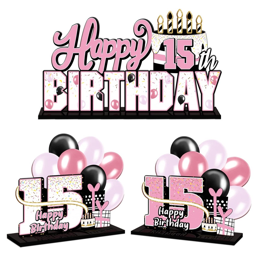 Happy 15th Birthday Pink Acrylic Table Topper Centerpieces Set 15 Years Old