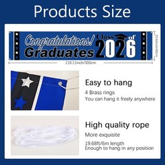 2026 Graduation Decorations Blue and Black Graduation Banner Large Congratulati.