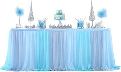 Tulle Table Skirt Blue Tutu Striped Table Skirts for Rectangle Tables Baby