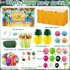 Hawaiian Luau Party Decoration Pack (159 Pcs), Tropical Beach Themed Aloha Summe