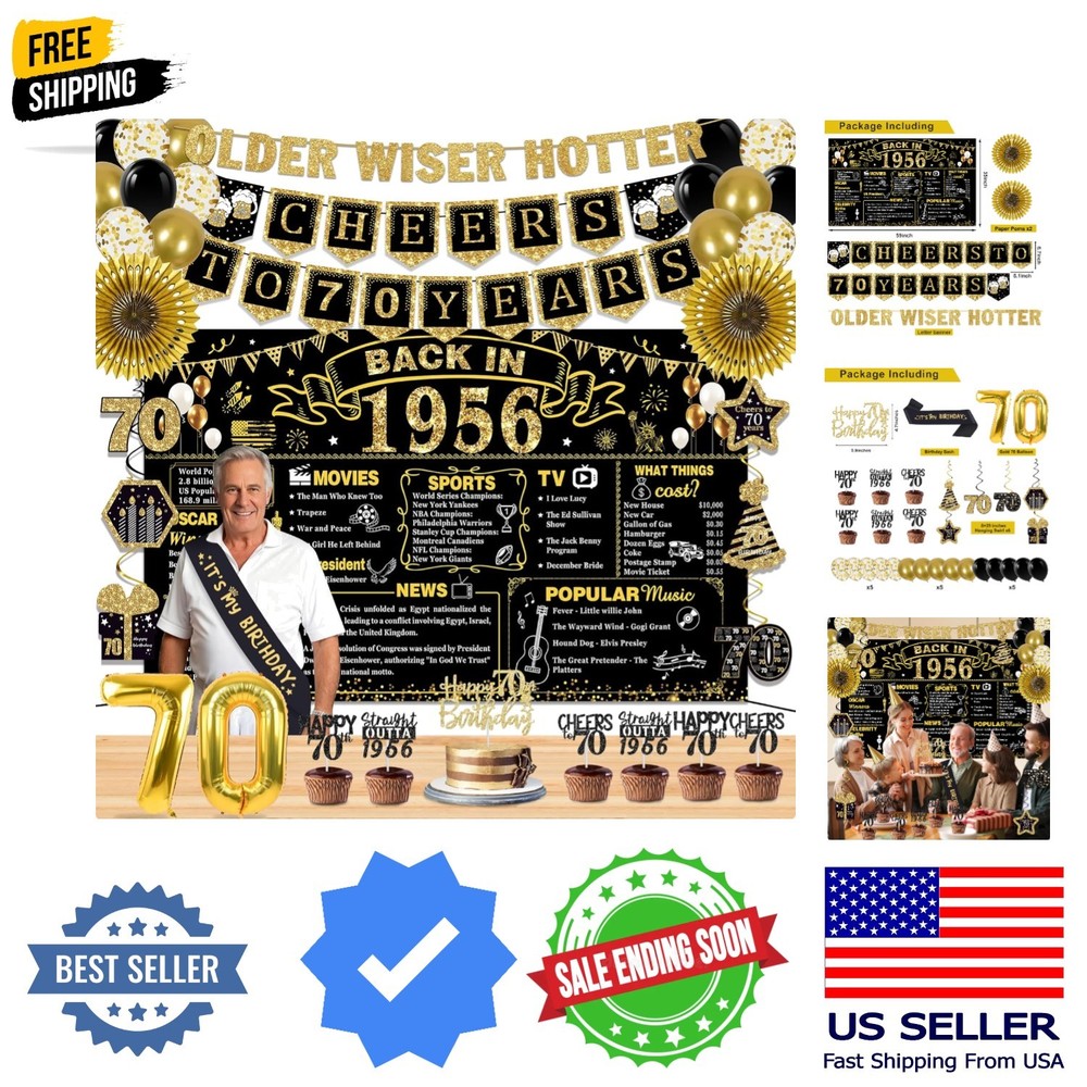 70th Birthday Decorations for Men Women, 36 Pcs Back in 1956 Birthday Party D…