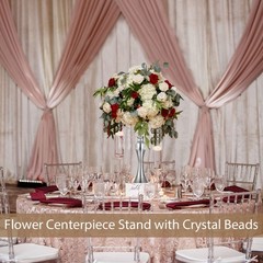 Sziqiqi Floral Riser Silver Tall Flower Stand Crystal Beads For Event Party