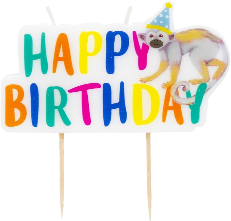 Safari Animal Themed Happy Birthday Candle| Large Colourful Jungle Zoo Decoratio