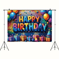 Happy Birthday Backdrop Banner Sign for Boys Girls Colorful Birthday Party Decor