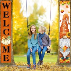 Fall Decorations Gnomes Pumpkin Maple Leaves Porch Sign Door Banners 12″x71″
