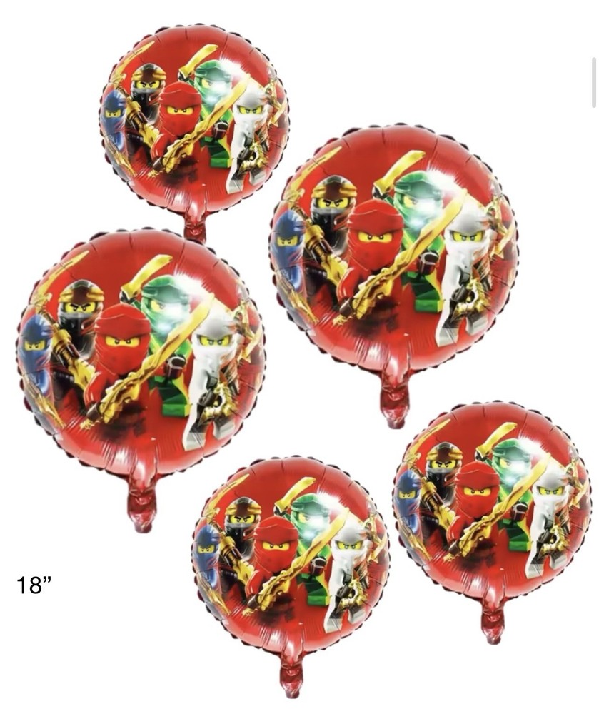 (5 Pcs ) NINJAGO Theme Birthday Party Supplies Set Balloon for Kids RED 18”