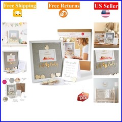 Baby Shower Guest Book Frame – 3D Shadowbox with Wooden Hearts, Gold, Unisex