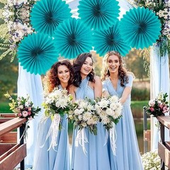 Vibrant Teal Hanging Decorations – Set of 6 Durable Paper Fans for All Occasions