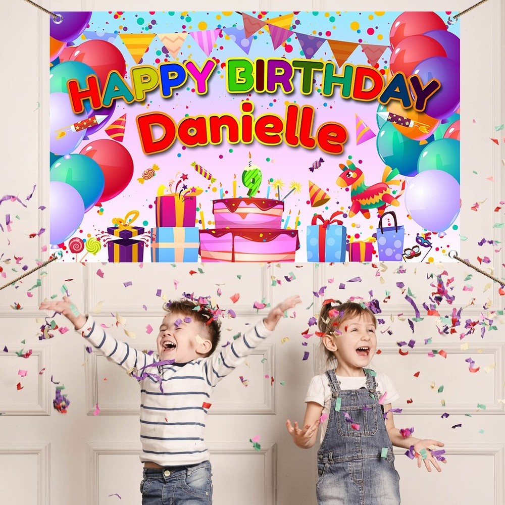 Birthday Children boy girl Backdrop Background Any Name, Age Fabric Party poster
