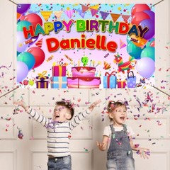 Birthday Children boy girl Backdrop Background Any Name, Age Fabric Party poster