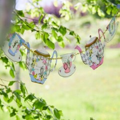 Truly Alice Hanging Teapot Bunting (13 Ft.) for a Tea Party, Multicolor