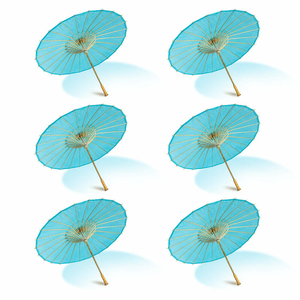 BULK PACK (6) 32″ Water Blue Paper Parasol Umbrellas with Elegant Handles