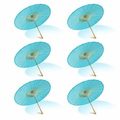 BULK PACK (6) 32″ Water Blue Paper Parasol Umbrellas with Elegant Handles