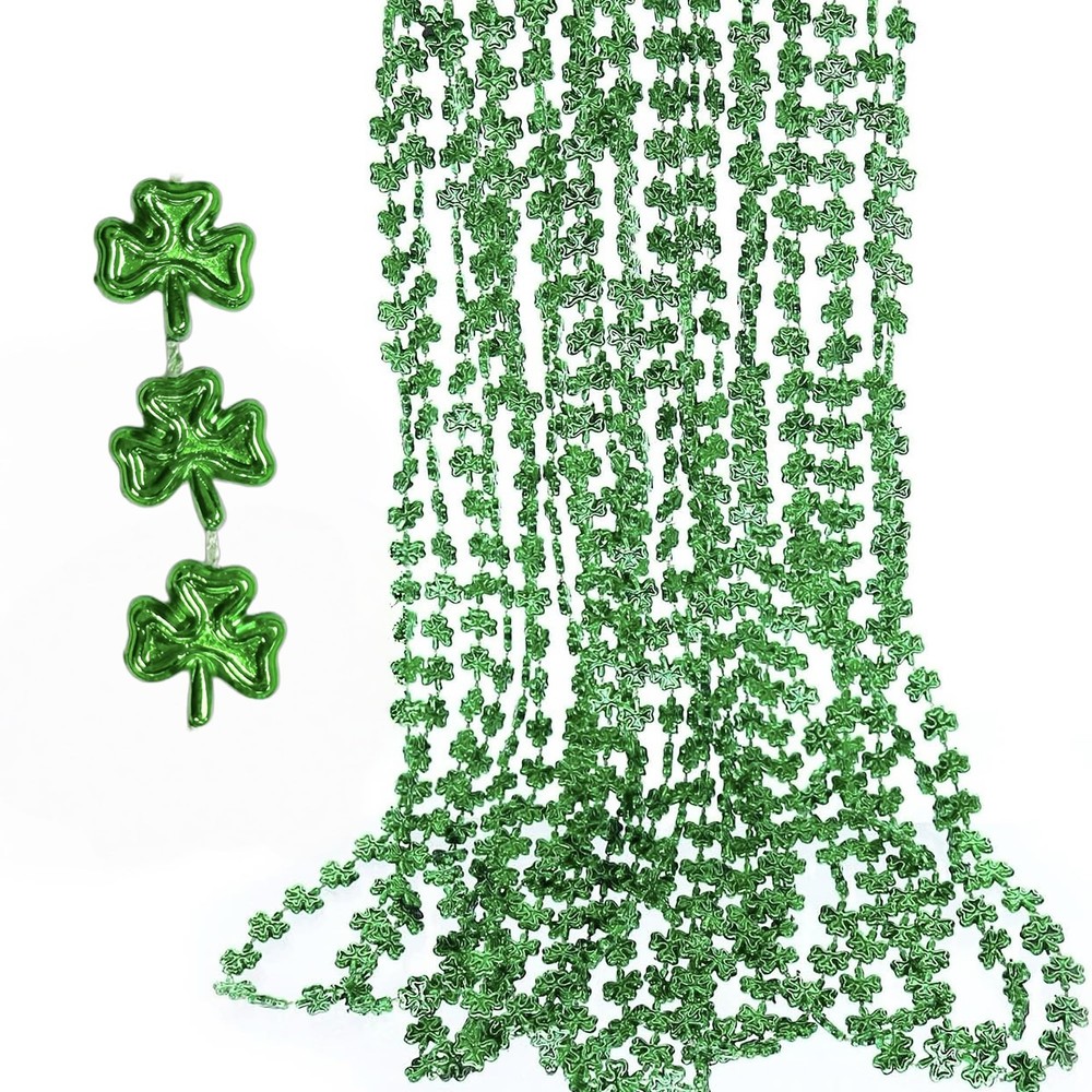 GiftExpress 12-Pack 33» St. Patrick’s Day Shamrock Beads – 33 inches, green