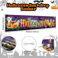 Extra Large Happy Halloween Banner For Outside, 9.8 x 1.6 Ft Fabric Halloween Ba