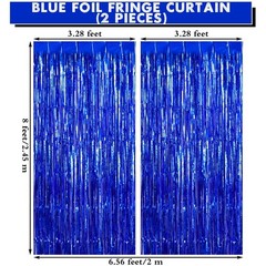 2 Pack Fringe Curtains Backdrops, Foil Fringe Curtains, Door Streamers for Blue