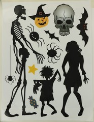 SKELETONS, WITCHES, WEREWOLF, ZOMBIES – HALLOWEEN WALL & WINDOW DECOR – 35×27 CM