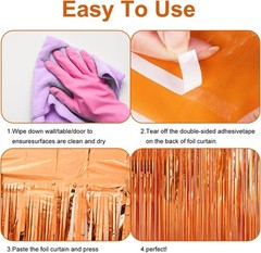 2 Pack 3.28 ft x 6.56 ft Orange Tinsel Curtain Party Backdrop Decorations, Me…