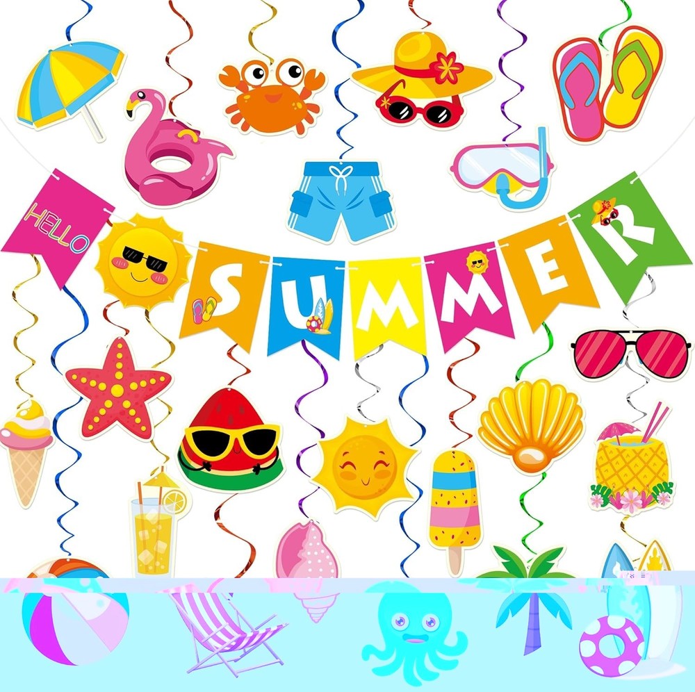 Summer Party Decorations – 61 Pcs Beach Pool Party Decorations Hello Summer Bann