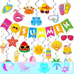 Summer Party Decorations – 61 Pcs Beach Pool Party Decorations Hello Summer Bann
