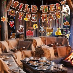 Western Cowboy Party Decorations, 13 Pcs Cowboy Wild West Hanging Swirls Banner