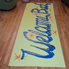Vintage Handpainted «Welcome Back» Vynle Canvas Banner 115 x 36 Inches