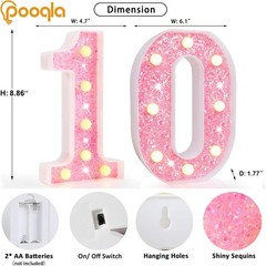 Bling Pink LED Marquee Number 10 – Battery Powered for Stunning Birthday Decor
