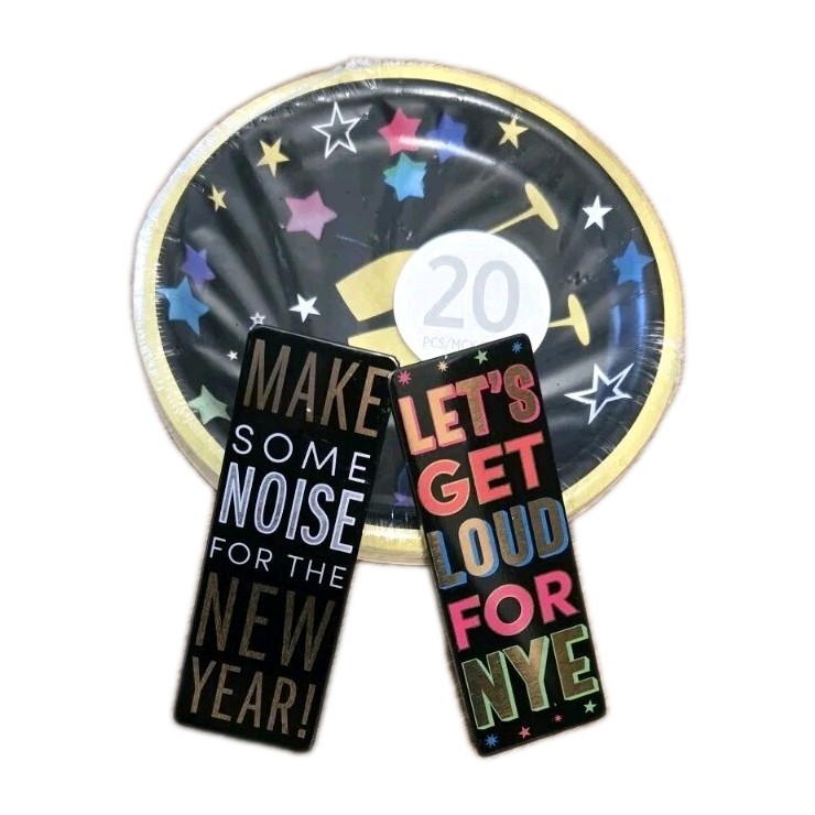 NYE Paper Plates 20 Party Gear New Years Eve Fun & Two Noise Makers