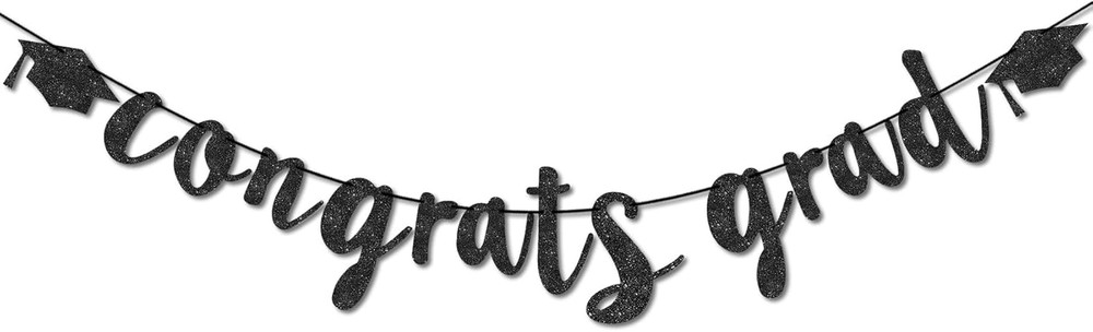 Congratulations Graduation Decorations Class of 2026, Pre-Strung Black Glitter C
