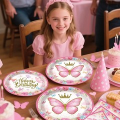 Pink Butterfly Birthday Decor – Tableware & Balloons