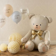 Giant Teddy Bear Foil Balloon 29.5×33 Inch – Cute Cream Bear Balloons with Go…