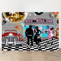Back To 50s Rock Roll Party Retro Diner Backdrop Background Birthday Photo Decor
