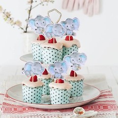 36 Elephant Theme Blue Cupcake Toppers Baby Shower Decorations For Boy