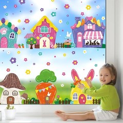 6 Sheets Easter Window Cling Decorations, 81 PCS Cute Cartoon House Bunny Flower