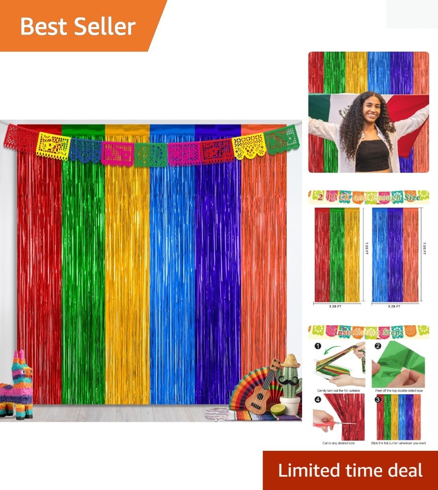 2 Pack Cinco De Mayo Decorations, 3.28 FT x 7.05 FT Fiesta Rainbow Backdrop, …